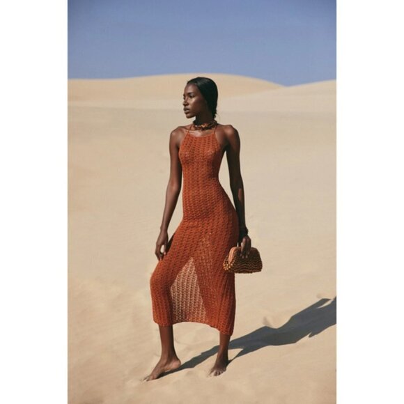 💕CULT GAIA💕 Demi Crochet Dress ~ Halter Swimsuit Coverup Spice Small M NWT - Picture 9 of 17